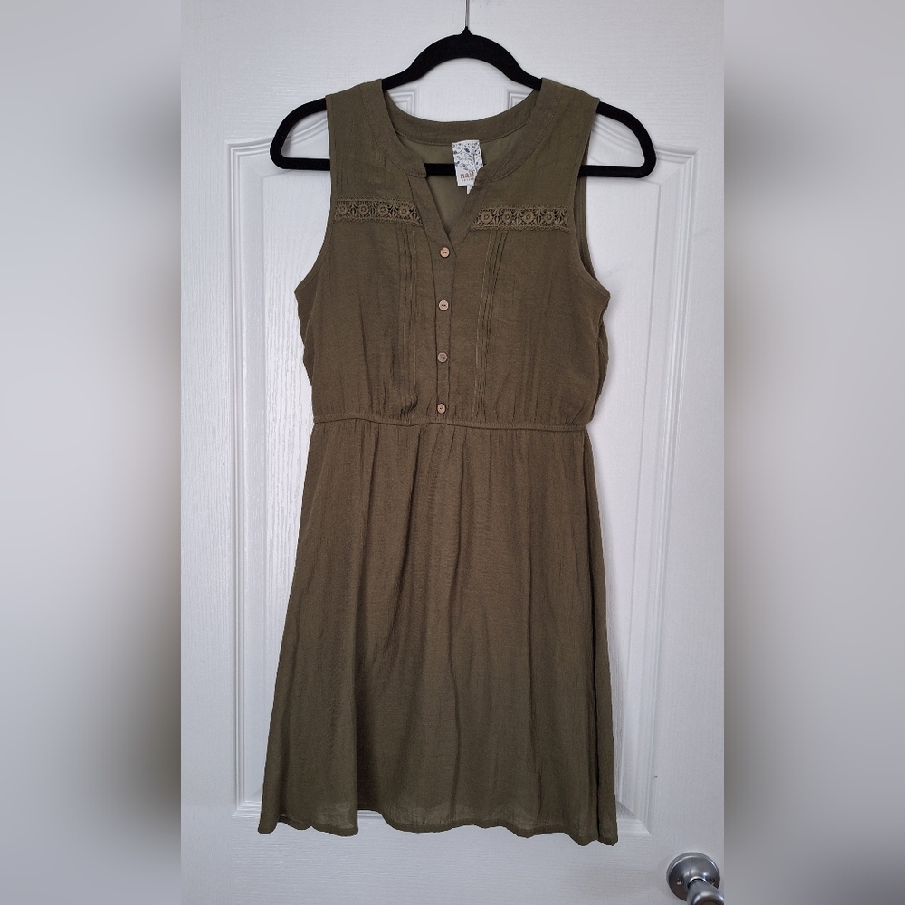 NAIF Khaki Button-Front Midi Dress